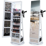 Lockable 360 Swivel Jewelry Cabinet with Full-Length Mirror LED Lights-White
