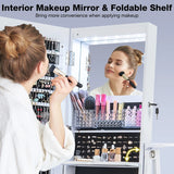 Lockable 360 Swivel Jewelry Cabinet with Full-Length Mirror LED Lights-White