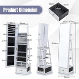 Lockable 360 Swivel Jewelry Cabinet with Full-Length Mirror LED Lights-White