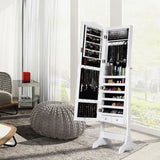Free Standing Jewelery Cabinet with 14 LED Lights Lockable 4 Angle Adjustable White