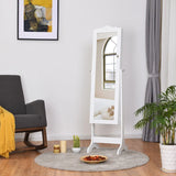 Free Standing Jewelery Cabinet with 14 LED Lights Lockable 4 Angle Adjustable White