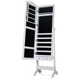 Free Standing Jewelery Cabinet with 14 LED Lights Lockable 4 Angle Adjustable White