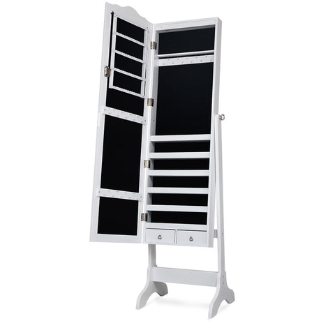 Free Standing Jewelery Cabinet with 14 LED Lights Lockable 4 Angle Adjustable White