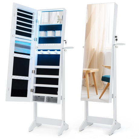 LED jewelry cabinet with full-length mirror and make-up mirror 41 x 37 x 156 cm white