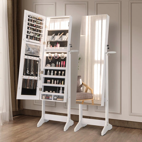LED jewelry cabinet with full-length mirror and make-up mirror 41 x 37 x 156 cm white