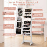 LED jewelry cabinet with full-length mirror and make-up mirror 41 x 37 x 156 cm white