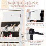 LED jewelry cabinet with full-length mirror and make-up mirror 41 x 37 x 156 cm white
