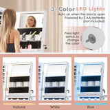 LED jewelry cabinet with full-length mirror and make-up mirror 41 x 37 x 156 cm white
