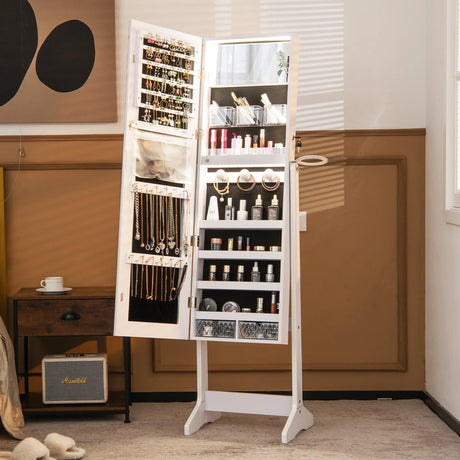 LED jewelry cabinet with full-length mirror and make-up mirror 41 x 37 x 156 cm white