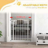 PawHut Metal 74-80cm Adjustable Pet Gate Safety Barrier w/ Auto-Close Door White