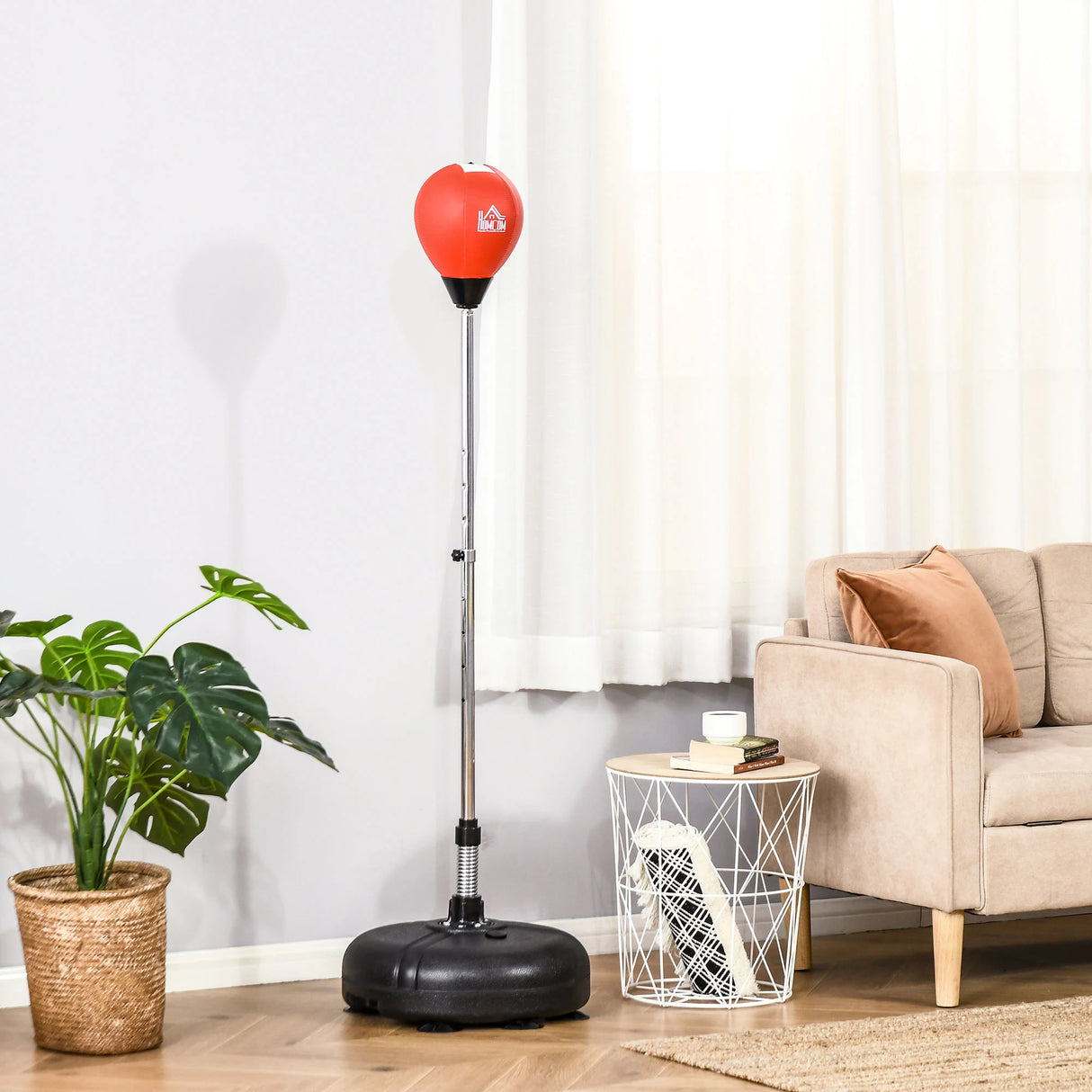 HOMCOM Punching Bag with Stand, 132-158cm Adjustable Height, for Teens, Red/Black