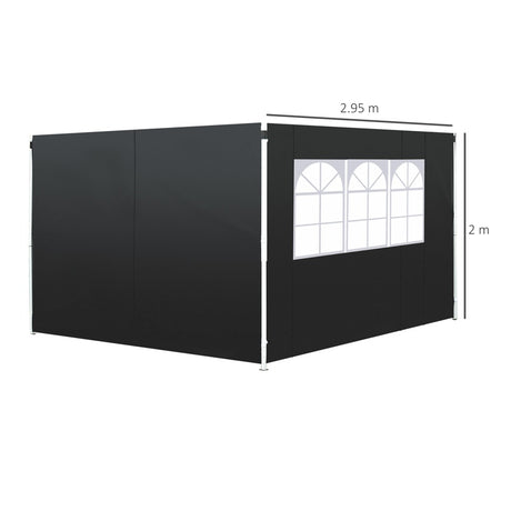 Outsunny 3 Meters Gazebo Replaceable Exchangeable Side Panel Wall Panels Walls With Window, Black