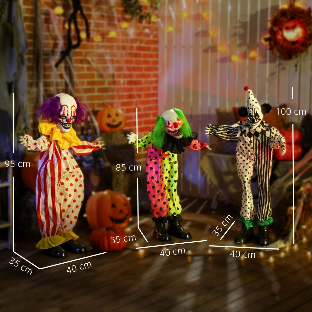 Outsunny Life Size Stackable Halloween Animated Clown with Red Light Up Eyes, Sound Activated Scary Halloween Decorations, Battery Operated, Indoor Party Props