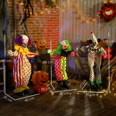 Outsunny Life Size Stackable Halloween Animated Clown with Red Light Up Eyes, Sound Activated Scary Halloween Decorations, Battery Operated, Indoor Party Props