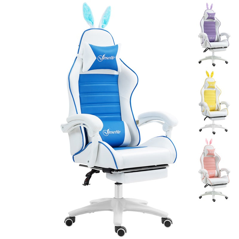 Vinsetto Racing Gaming Chair, Reclining PU Leather Computer Chair with Removable Rabbit Ears, Footrest and Lumber Support, Blue