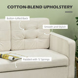 HOMCOM Modern Loveseat Sofa, Compact 2 Seater Sofa with Hidden Storage, 117cm Tufted Cotton Couch with Wood Legs, Cream White