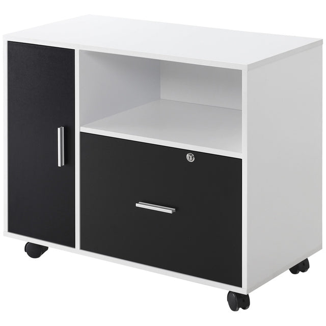 HOMCOM Multi-Compartment Office Storage Cabinet, with File Hangers - Black/White