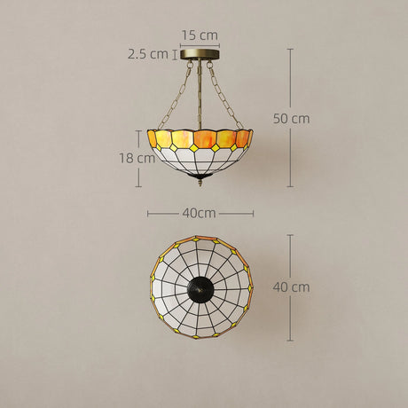HOMCOM Tiffany Style Ceiling Light, Vintage Chandelier with 3 E27 Sockets, Semi Flush Mount for Living Room, Bulbs Not Included