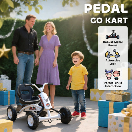 AIYAPLAY Kids Pedal Go Kart with Steel Frame, Sporty Design, for Ages 2-5 Years, White