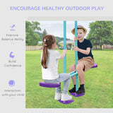 Outsunny Metal Swing Set, with Seesaw, Adjustable Height, for Ages 3+ Years, Purple