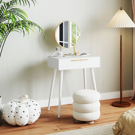 HOMCOM Elegant Dressing Table, with Round Mirror, 60 x 40 x 123 cm - White