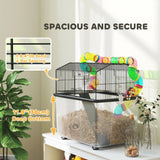 PawHut Two-Tier Hamster Cage with 31cm Deep Tray, Tube System, Water Bottle, Ramp, Feeding Bowl, Multicoloured