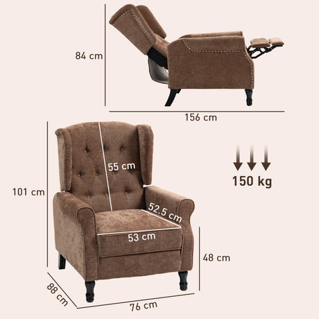 HOMCOM 150 Reclining Vintage Armchair, with footrest - Brown