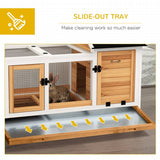 PawHut Wooden Rabbit Hutch, Guinea Pig Cage, with Removable Tray, Wheels - Yellow