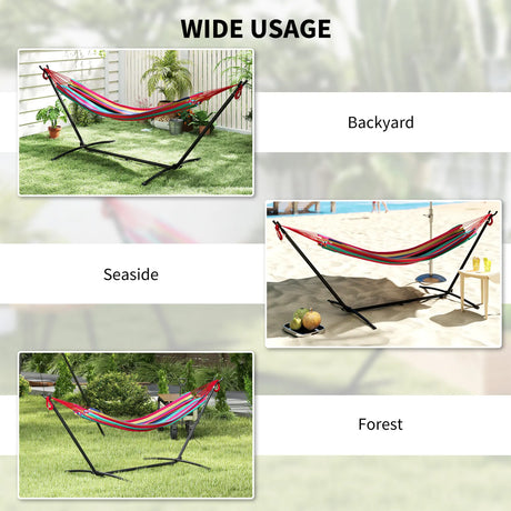Outsunny 298 x 117cm Hammock with Stand Camping Hammock with Portable Carrying Bag, Adjustable Height, 120kg Load Capacity, Multicolour