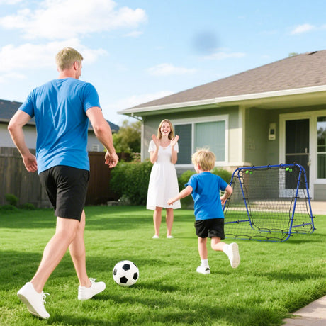 HOMCOM Double Sided Football Rebounder Net, Football Rebound Goal with Five Adjustable Angles, Blue