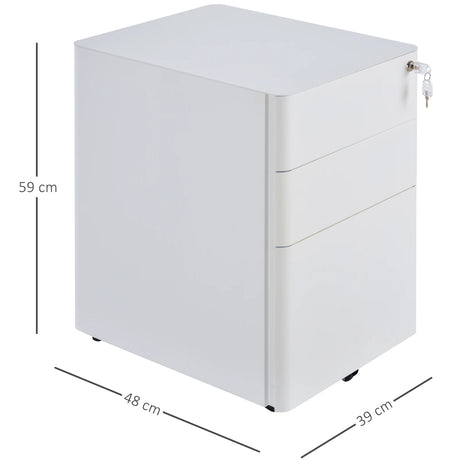 Vinsetto Lockable Cabinet, Rolling Filing Cabinet with 3 Drawers, Steel Office Drawer Unit for A4, Letter, Legal Sized Files