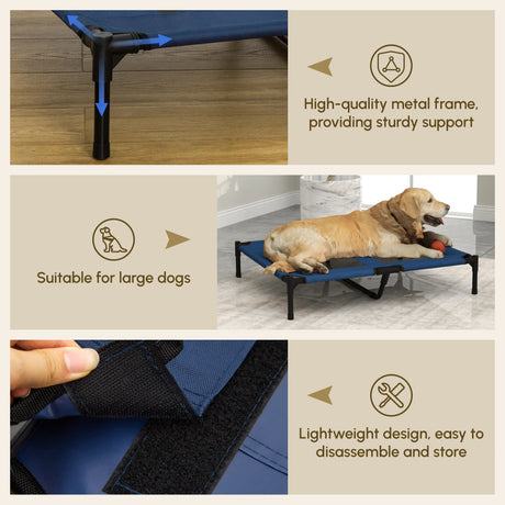 PawHut Raised Dog Bed Cat Elevated Lifted Puppy Pet Elevated Cot Portable Camping Basket  Blue (Large)