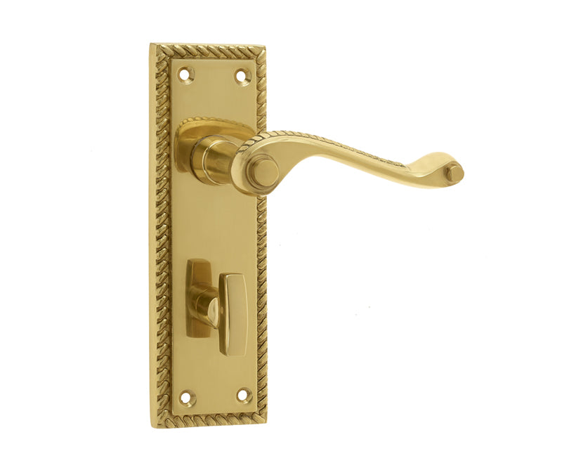 Georgian Suite Door Handle on Bathroom Plate Polished Brass