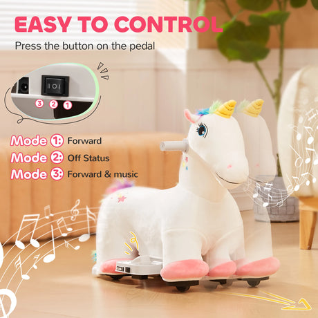 AIYAPLAY 6V Electric Ride on Unicorn, Battery Powered Kids Ride on Animal Toy with Music, Forward Control, for Ages 18-36 Months