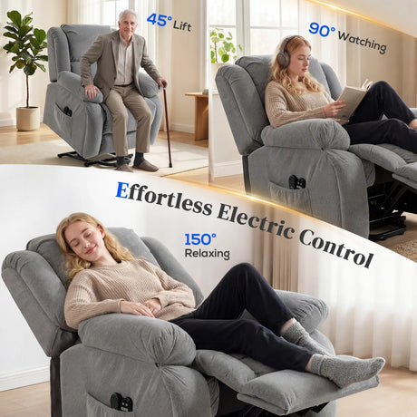 HOMCOM Recliner Armchair Lift Chair, Electric Recliner Chair with Vibration Massage and Heat, Wide Seat, USB Port, Light Grey