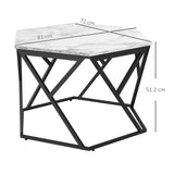 HOMCOM Hexagonal Coffee Table with High Gloss Marble Effect Table Top, Modern Cocktail Table with Steel Frame for Living Room, White