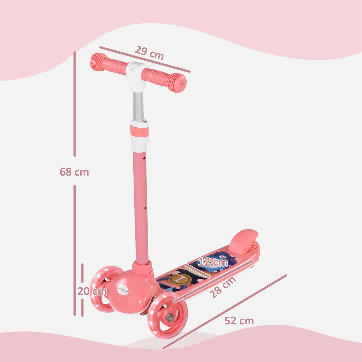 AIYAPLAY Kids 3 Wheel Scooter for 2-6 Years Old w/ Adjustable Height, LED Light, TPE Handlebar, Pink