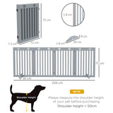 PawHut Wooden Pet Gate Foldable Freestanding Dog Safety Barrier w/ Support Feet, Grey