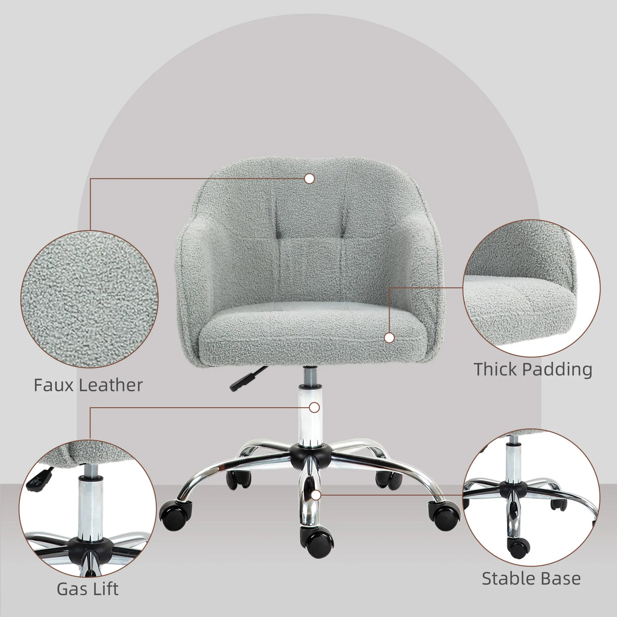 HOMCOM Teddy Fleece Swivel Office Chair - Grey