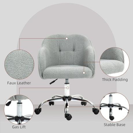 HOMCOM Teddy Fleece Swivel Office Chair - Grey