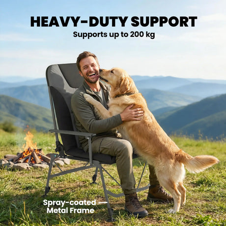 Outsunny Camping Chair Padded Reclining Folding Chair with Wide Armrests for Adults Black
