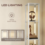 HOMCOM Floor Lamp with Shelves, LED Column Modern Standing Lamp with Fabric Drawer, Adjustable Brightness, Foot Switch for Living Room, Bedroom, Office, White