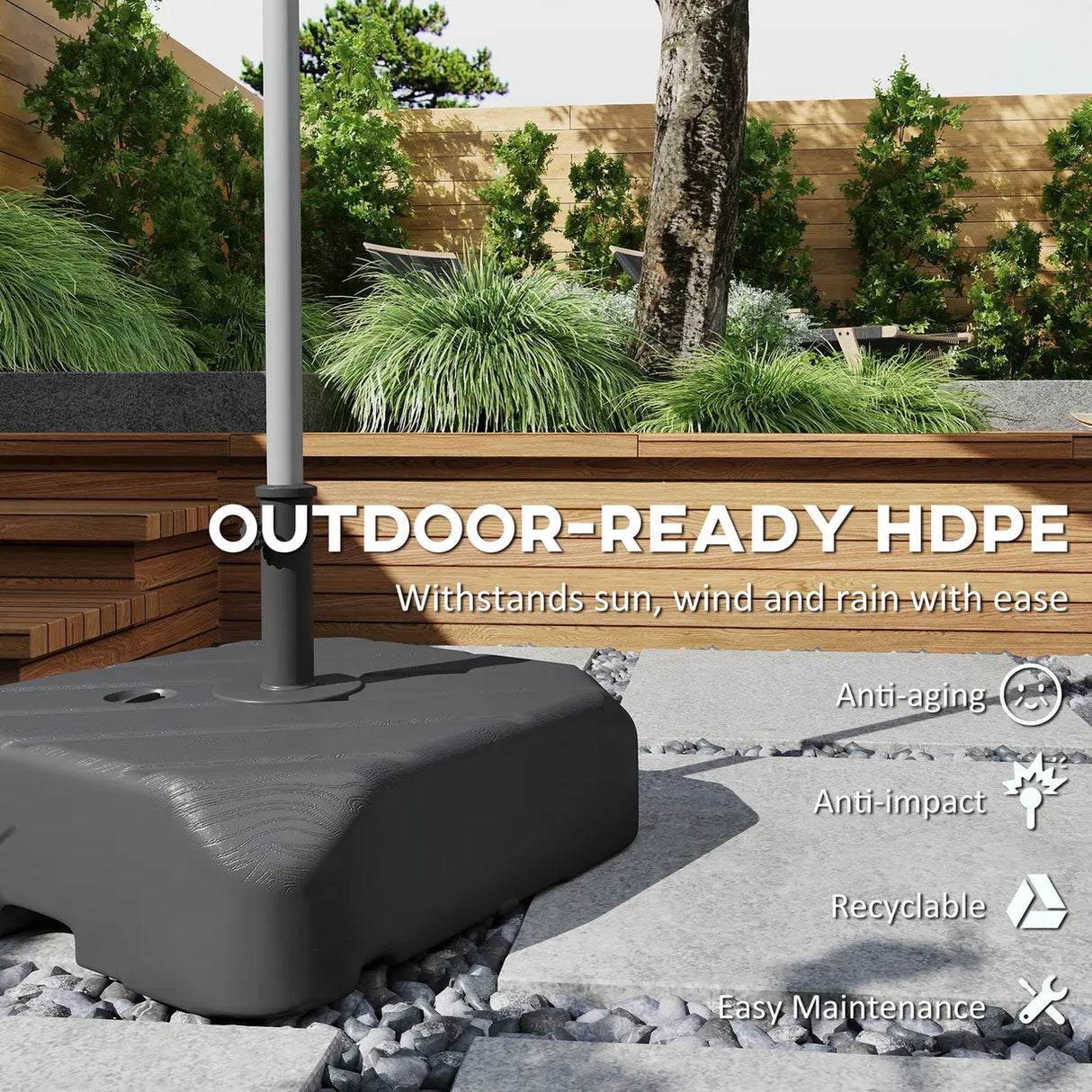 Outsunny Garden Parasol Base with Wheels, Telescopic Handle, 72 kg /45 kg Fillable Sun Umbrella Base Parasol Stand, Black