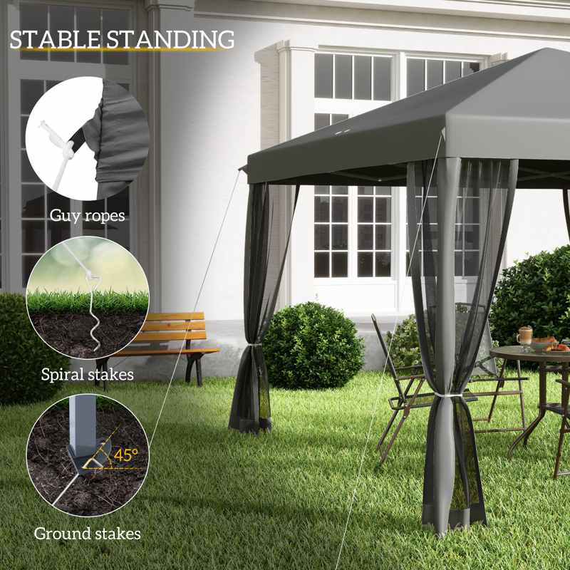 Outsunny 3 x 3 m Pop Up Gazebo, 420D Garden Tent Canopy with Removable Mesh Sidewall Netting, Carry Bag for Garden Patio Outdoor, Light Grey