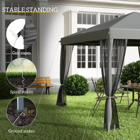 Outsunny 3 x 3 m Pop Up Gazebo, 420D Garden Tent Canopy with Removable Mesh Sidewall Netting, Carry Bag for Garden Patio Outdoor, Light Grey