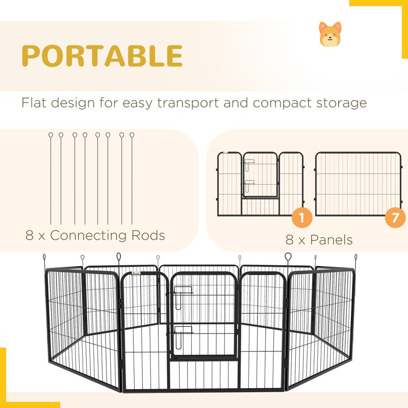 PawHut Steel 8 Panel Dog pen Pet Puppy PlayPen Black