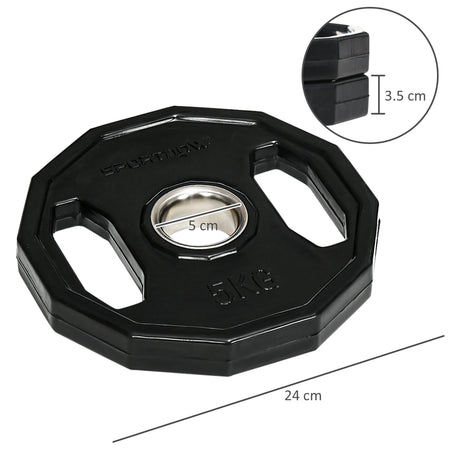 SPORTNOW Olympic Weight Plates Set, Metal and Rubber Bumper Plates Weights Discs with 2"/5cm Holes, for Home Gym Weight Lifting Strength Training, 2 x 5kg, Black