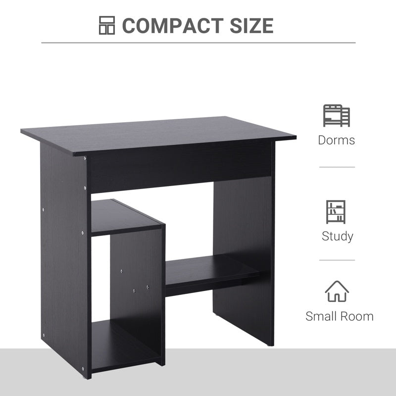 HOMCOM Compact Small Computer Table Wooden Desk Keyboard Tray Storage Shelf Modern Corner Table Home Office Black