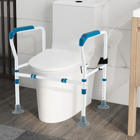 Toilet Safety Rail with Adjustable Height for Elderly-Blue