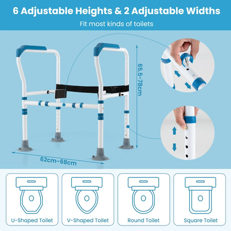 Toilet Safety Rail with Adjustable Height for Elderly-Blue